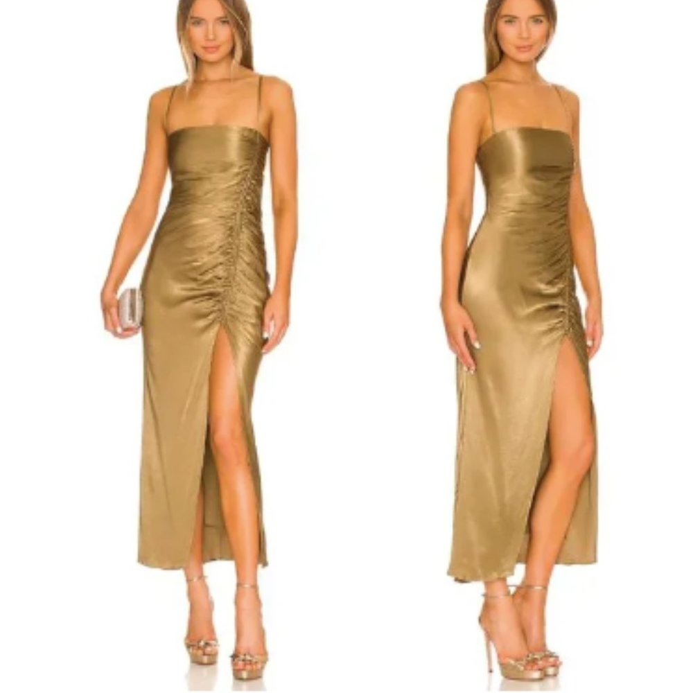 Shona Joy Thalia Bias Ruched Midi Dress Cumin